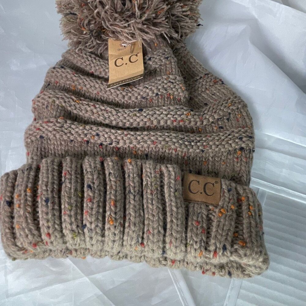 NWT C.C. Speckled big Pom Pom knit hat